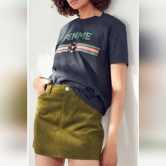 BDG Urban Outfitters Green Corduroy Cutoff Frayed Hem Mini Skirt Women's M EUC - Picture 5 of 12